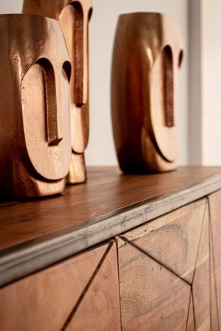 Servanta Egon, 4 uși, stil nordic, din lemn de acacia și oțel, 175x40x76 cm - Img 8