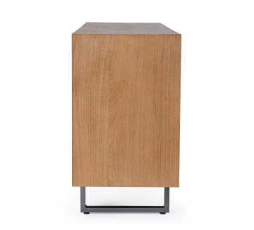 Servanta Garwood, 3 uși și 3 sertare, din MDF furniruit cu stejar, finisaj natural, picioare din oțel, 180x42x75 cm - Img 4