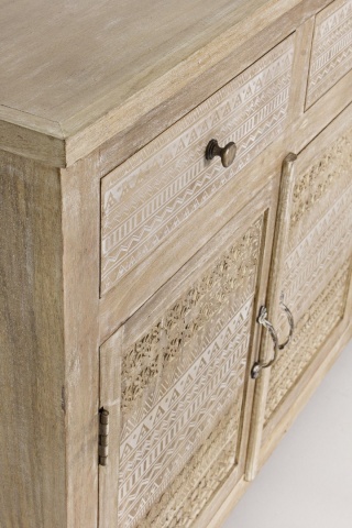 Servanta Mayra, cu 3 uși și 3 sertare, din lemn de mango sculptat manual, finisaj nitrocelulozic, 135x40x85 cm - Img 4