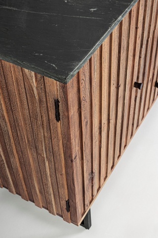 Servanta Norfolk stil vintage, cu 2 uși și 3 sertare, din lemn de acacia, cu blat de marmură și picioare din oțel, 120 x 38 x 85 cm - Img 6