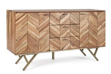 Servanta Raida, 140 cm, cu 2 uși, din lemn de acacia, stil vintage, 140x40x76 cm