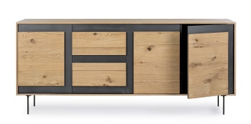 Servanta Stanwood cu 3 uși și 3 sertare, furnir de stejar și oțel, finisaj natural, 200x45x85 cm - Img 9
