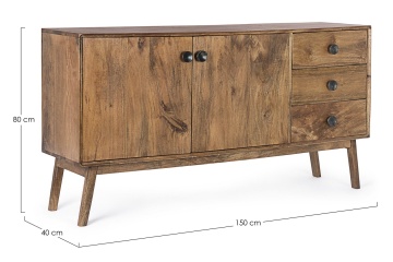 Servanta Sylvester, stil vintage, cu 2 uși și 3 sertare, din lemn de mango, 150x40x80 cm - Img 2