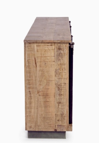 Servanta Tudor, 2 uși, 3 sertare, din lemn de mango și oțel, finisaj nitrocelulozic, 150x38x85 cm - Img 5