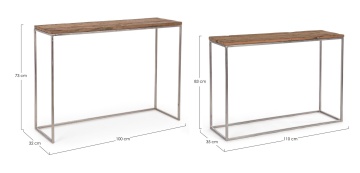 Set 2 console Rafter, cu blat din lemn reciclat și cadru metalic nichelat, 100x32x73 cm și 110x35x83 cm - Img 2