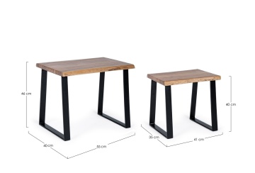 Set 2 măsuțe de cafea Artur, din lemn de salcâm și oțel, 41x35x40 cm și 55x40x46 cm - Img 2