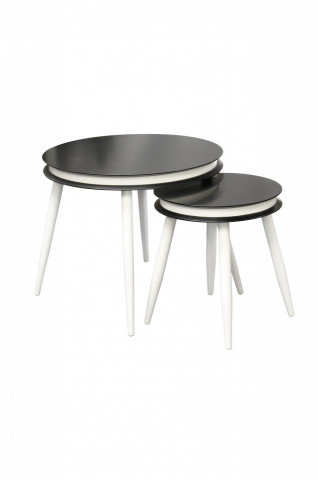Set 2 masute de cafea rotunde din lemn de plop Suri 40x40x44 cm negru/alb - Img 1