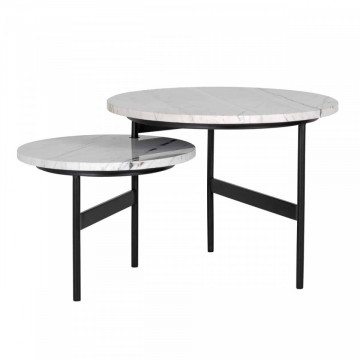 Set 2 masute de cafea rotunde din marmura si metal Lexington 45x60x60 cm albe - Img 1