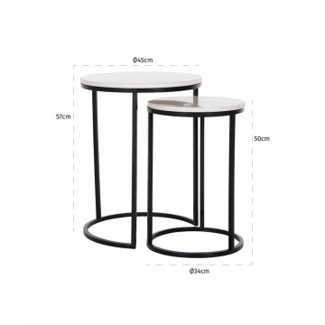Set 2 masute de cafea rotunde din marmura si metal Lexington 57x45x45 cm albe - Img 3