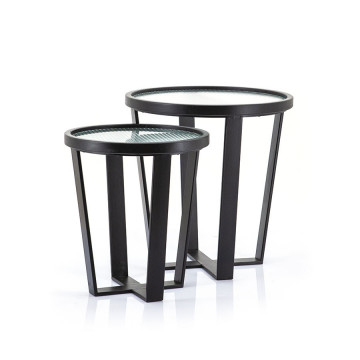 Set 2 masute de cafea rotunde din metal si sticla Loup 50x50x52 cm transparente/negre - Img 1