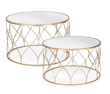 Set 2 Măsuțe de cafea rotunde Elenor, metal și sticlă, diametre 66 și 71 cm - Img 4