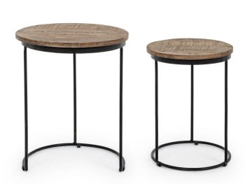 Set 2 măsuțe de cafea rotunde Walton, din lemn de mango și metal, diametru 35 cm și 46 cm - Img 3