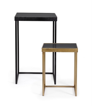 Set 2 Măsuțe de cafea Yamir pătrate, din oțel și sticlă securizată, laturi 35 cm și 40 cm - Img 3