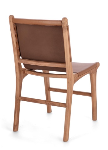 Set 2 scaune Eugenie, din lemn de tec și piele naturală, cognac, 46 x 59 x 85 cm - Img 2