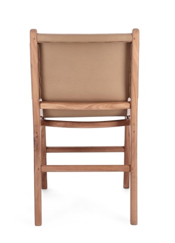 Set 2 scaune Eugenie, din lemn de tec și piele naturală, taupe, 46 x 59 x 85 cm - Img 5