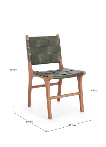 Set 2 scaune Joanna, din lemn de tec și piele naturală, verde, 46 x 59 x 85 cm - Img 3