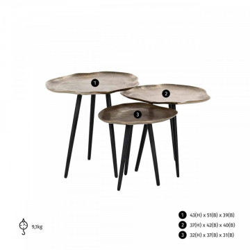Set 3 masute de cafea rotunde din aluminiu Volenta 43x51x39 cm negru/maro - Img 3