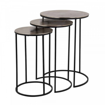 Set 3 masute de cafea rotunde din metal Nolan 60x42x42 cm maro