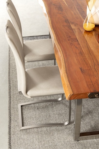 Set 4 scaune Kenneth, din piele ecologică și oțel vopsit electrostatic, crem, 42x56x102 cm - Img 10
