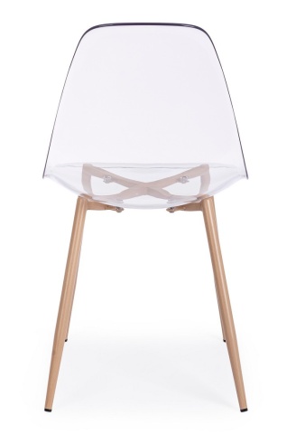 Set 4 scaune Mandy, șezut policarbonat transparent și picioare metalice aspect lemn natur, 53x46x82 cm - Img 4