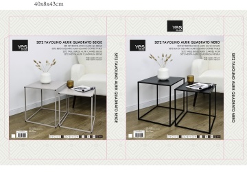 Set de 2 Măsuțe de cafea Alrik, Pătrate, din Oțel Vopsit electrostatic, Bej, 34x34x37 cm și 38x38x41 cm - Img 5