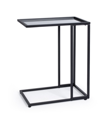 Set de 2 Măsuțe laterale dreptunghiulare, cu blat din sticlă și cadru din oțel vopsit epoxidic negru, 48x30x60 cm
