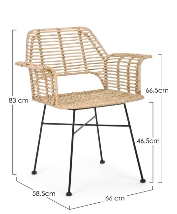 Set de 2 scaune cu brațe, din împletitură Kubu și oțel, finisaj natural, 66x58.5x83 cm - Img 2