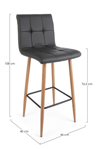Set de 2 scaune de bar din piele ecologică, cu picioare din oțel cu aspect de lemn, gri închis, 46x40x108 cm - Img 2