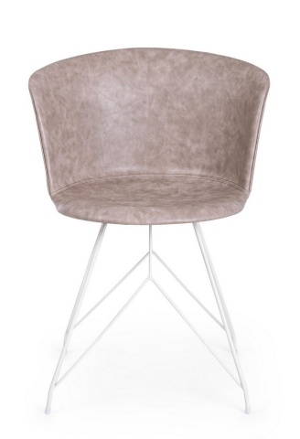 Set de 2 scaune Loft din piele ecologică bej, cadru din oțel alb, 56 x 54 x 76 cm - Img 3