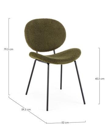 Set de 2 scaune Maddie, din țesătură bouclé și metal, verde închis, 52x59.5x79.5 cm - Img 3
