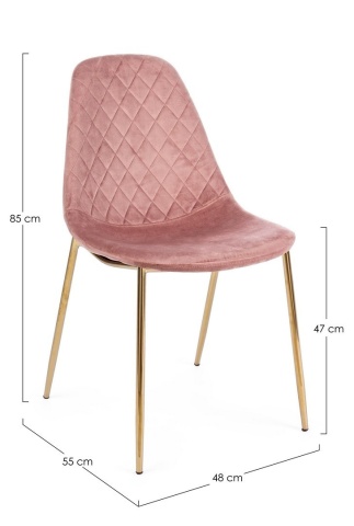 Set de 4 scaune tapițate, din catifea, cu picioare din oțel cromat auriu, roz - Img 2
