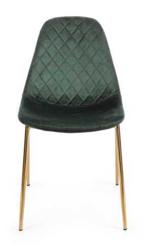 Set de 4 scaune tapițate, din catifea, cu picioare din oțel cromat auriu, verde închis - Img 3