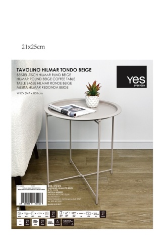 Set de 6 Măsuțe de cafea Hilmar, rotundă, din oțel vopsit electrostatic, bej, 47 x 51 cm - Img 2
