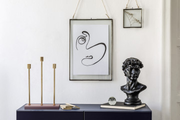 Suport lumanare din fier cu 3 brate Art Deco, roz / auriu - Img 2