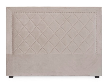 Tăblie pat Ahura, 160 cm, cu ținte metalice, din poliester, picioare din lemn de pin, gri deschis, 160x6x120 cm