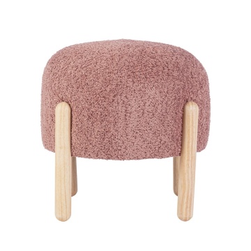 Taburet Dayla, rotund, diametru 45 cm, din poliester cu efect bouclé, roz - Img 3