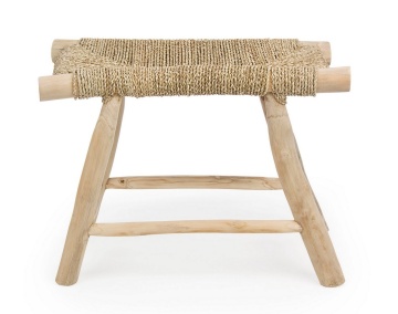 Taburet din ramuri de tec, finisaj natural, 60x38x45 cm - Img 3