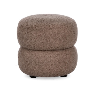 Taburet rotund Gabby, poliester cu efect buclat, Maro, diametru 41 x înălțime 39 cm