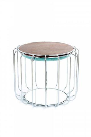 Taburet tapitat/masuta de cafea rotund/a Comfortable 50x50x45 cm albastru deschis - Img 2