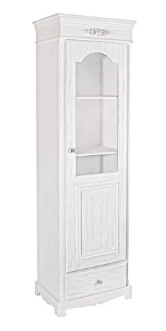 Vitrină Blanc, cu 1 ușă și 1 sertar, din MDF, finisaj alb mat cu efect albit, 50x34x170 cm