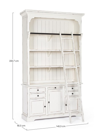 Bibliotecă Jefferson din lemn de mango alb antichizat 233.7 cm - Img 2