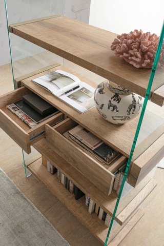 Bibliotecă Kenya 4 rafturi 2 uși MDF cu sticlă 180 cm - Img 6