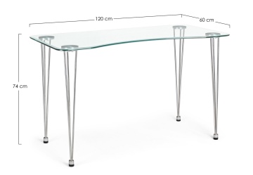 Birou cu blat din sticlă securizată și picioare din oțel cromat, 120x60 cm - Img 2