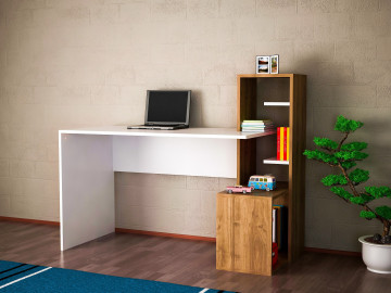 Birou cu rafturi din pal melaminat Side nuc si alb 120 cm - Img 3