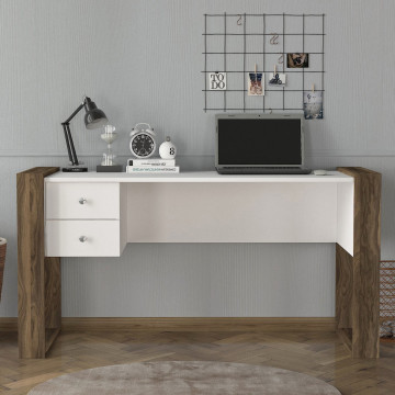 Birou cu sertare din pal melaminat Lord nuc si alb 158,4 cm - Img 2