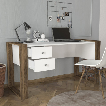 Birou cu sertare din pal melaminat Lord nuc si alb 158,4 cm - Img 3