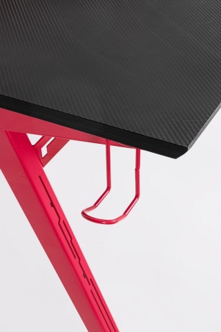 Birou de gaming, cu cadru metalic și blat cu efect de fibră de carbon, roșu și negru, 135.5x60x95 cm - Img 7