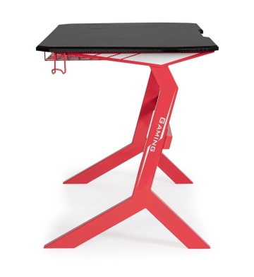 Birou de gaming, cu cadru metalic și blat cu efect de fibră de carbon, roșu și negru, 118x65x76 cm - Img 6