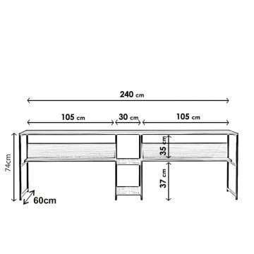 Birou dublu din pal melaminat Buyuc nuc 240 cm - Img 9
