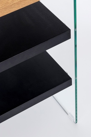 Birou Line, cu 2 rafturi, din MDF și sticlă securizată, negru, 120x50x76 cm - Img 8